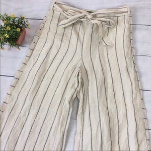 Anthropologie Portia Wide Leg Linen Pants Cream with Navy stripe size XS